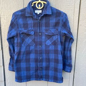 Cotton & co blue and black plaid Flannel button up shirt boys size 12
